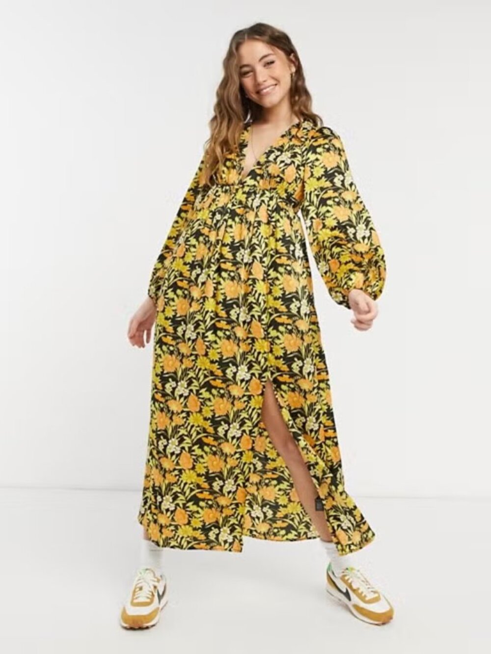 ASOS Black Maxi Dress with Yellow & Orange Floral Print